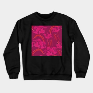 Fantastic pink tulips in a flowing pattern on a purple background Crewneck Sweatshirt